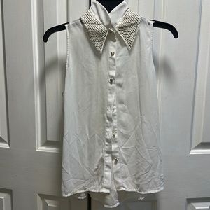 Two Collar Gold Studded White Blouse